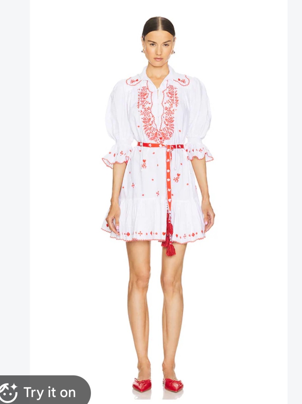 Alemais revolve size 10 White Dress with Red Embroidery and Tassel Belt